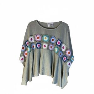 Savanna Jane Lt Green Granny Square Crochet Knit Poncho Kimono Cropped Top M/L